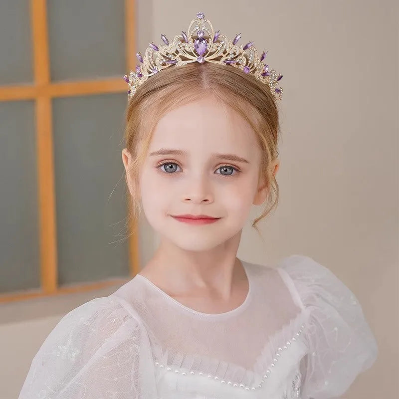 Children's simple purple rhinestone crown headdress with electroplated alloy hair band K9 pointed horse eye rhinestones