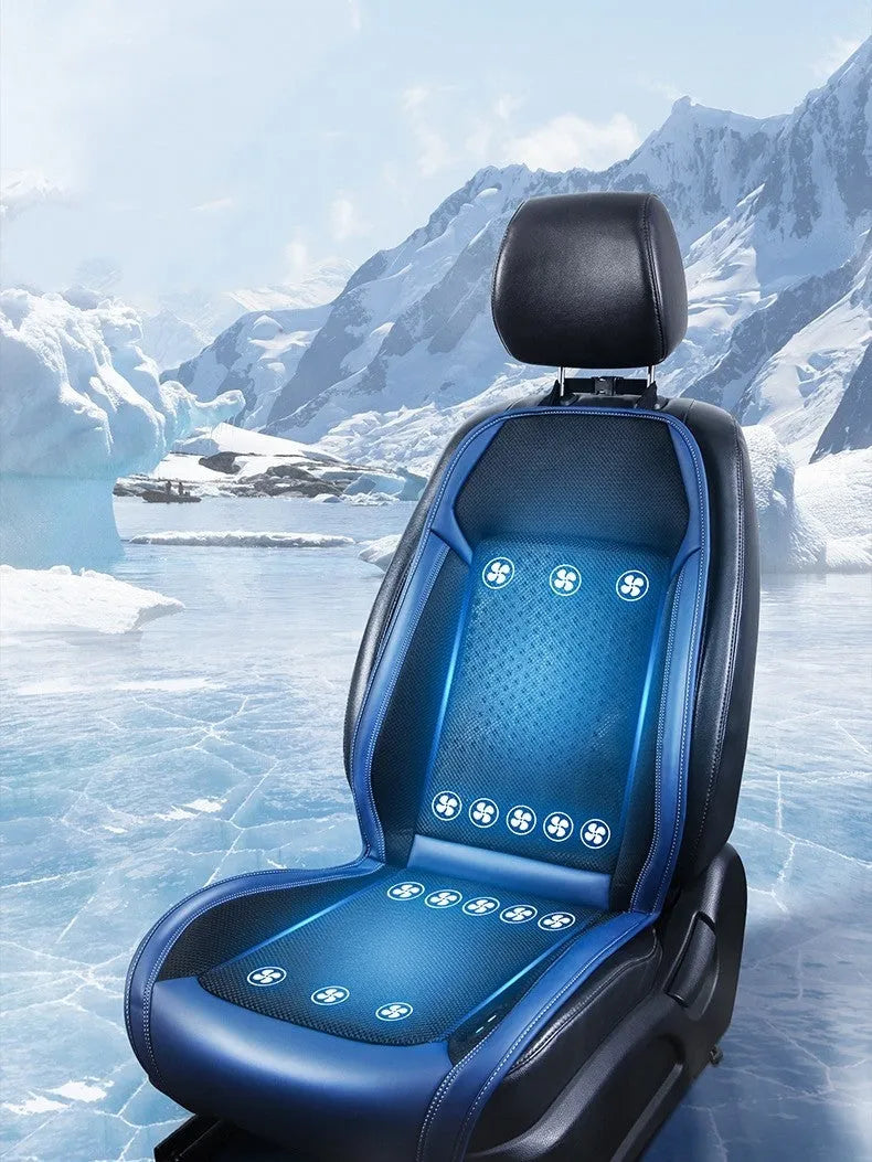Car seat cooling pad in black with 12V USB cable connection and minimalist design
