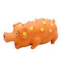 Blue latex pig-shaped squeaky dog chew toy on a white background.