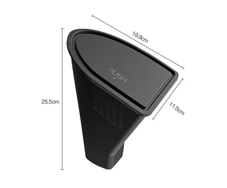 Two black ABS plastic storage boxes designed for Tesla Model Y front door pockets.