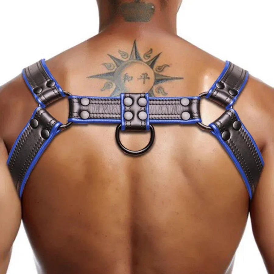 Leather binding prop armband pair for men, black or blue, with adjustable strap