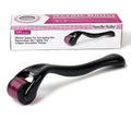 Black and purple titanium derma roller for face and scalp with 540 microneedles, showing different needle size options.