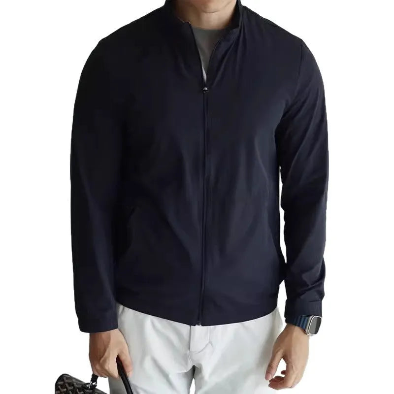 Small stand collar thin polyester fiber jacket loose fit for teenagers in neutral colours