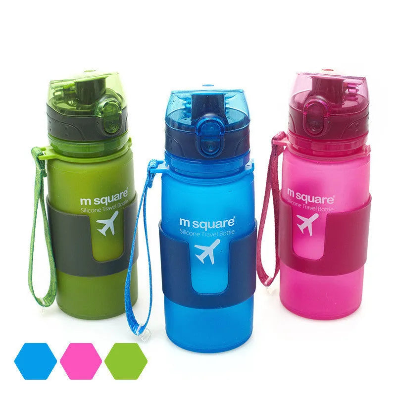 Portable soft silicone sports water bottle in blue, 350ml capacity, lightweight for outdoor use