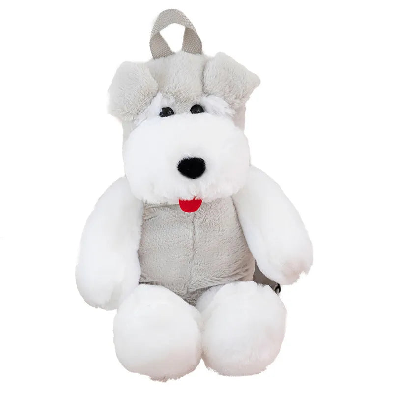 Light gray Schnauzer plush backpack with polyester lining, 45x22x20cm, ultra-light 0.34kg, for off-campus training