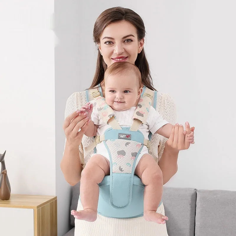 Baby waist stool carrier strap in breathable fabric for front and back carrying, pink colour option