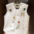 Men's black cotton sleeveless vest t-shirt with a large cartoon graphic print on the front.