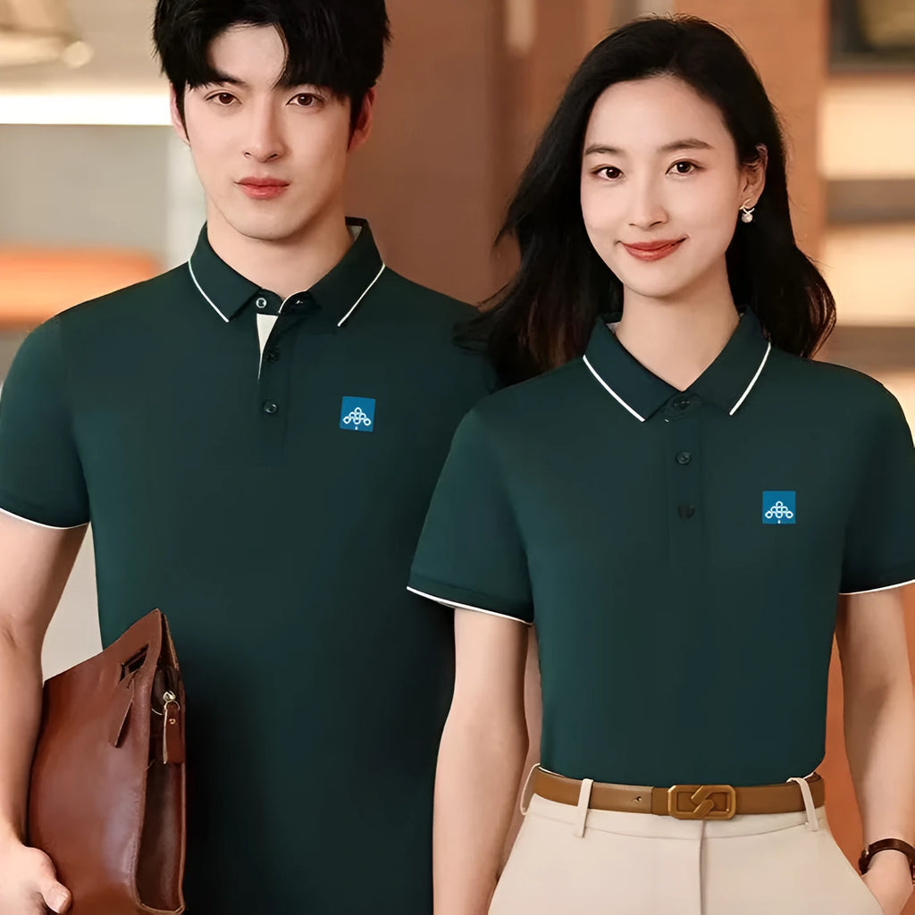 Ice silk overalls polo shirt in asymmetric style with cotton polyester fabric for work wear