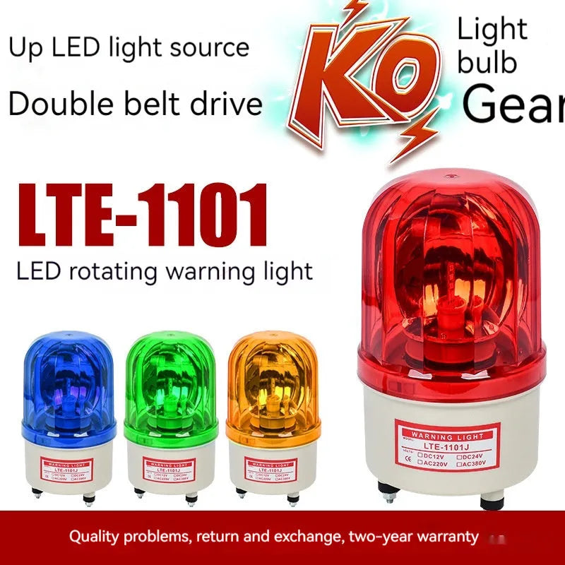 LTE-1101J industrial warning light with rotating red/yellow/green dome and sound alarm