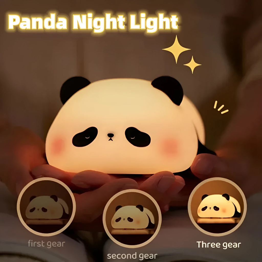 Cartoon panda night light for kids with rechargeable battery and clap controls