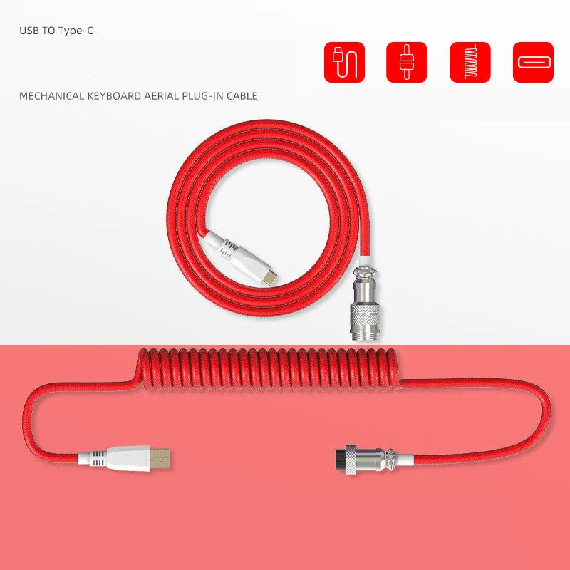 Type-C detachable mechanical keyboard cable in multiple colours with 2 metre length