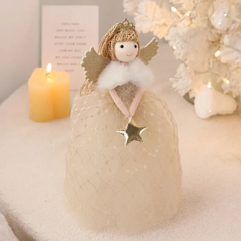 Gold and light grey non-woven fabric angel doll ornaments measuring 26x15cm