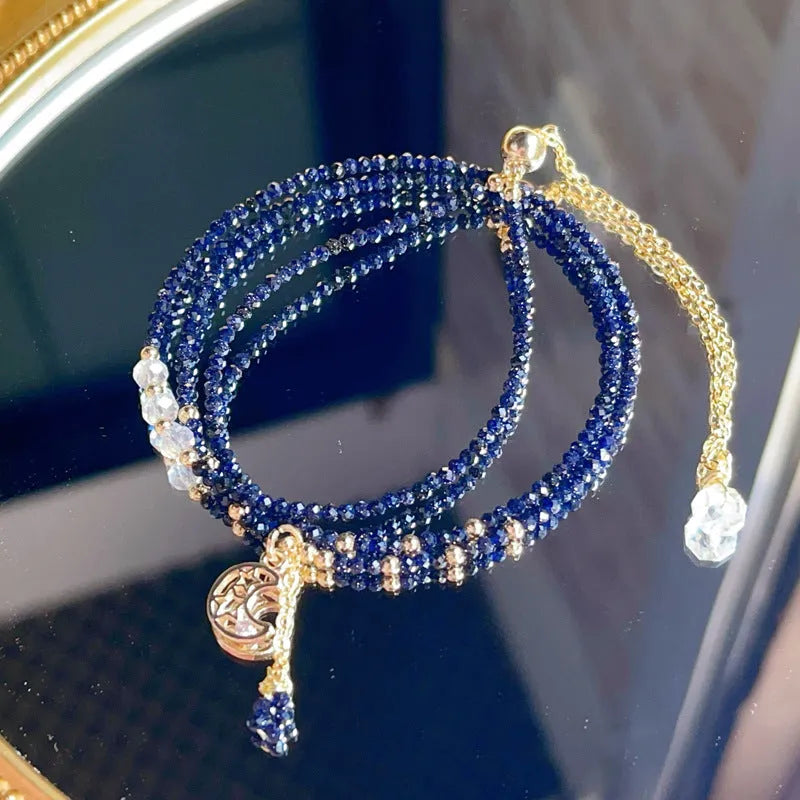 Blue san three-ring multi-layer bracelet with gold sand stone cut pattern for women