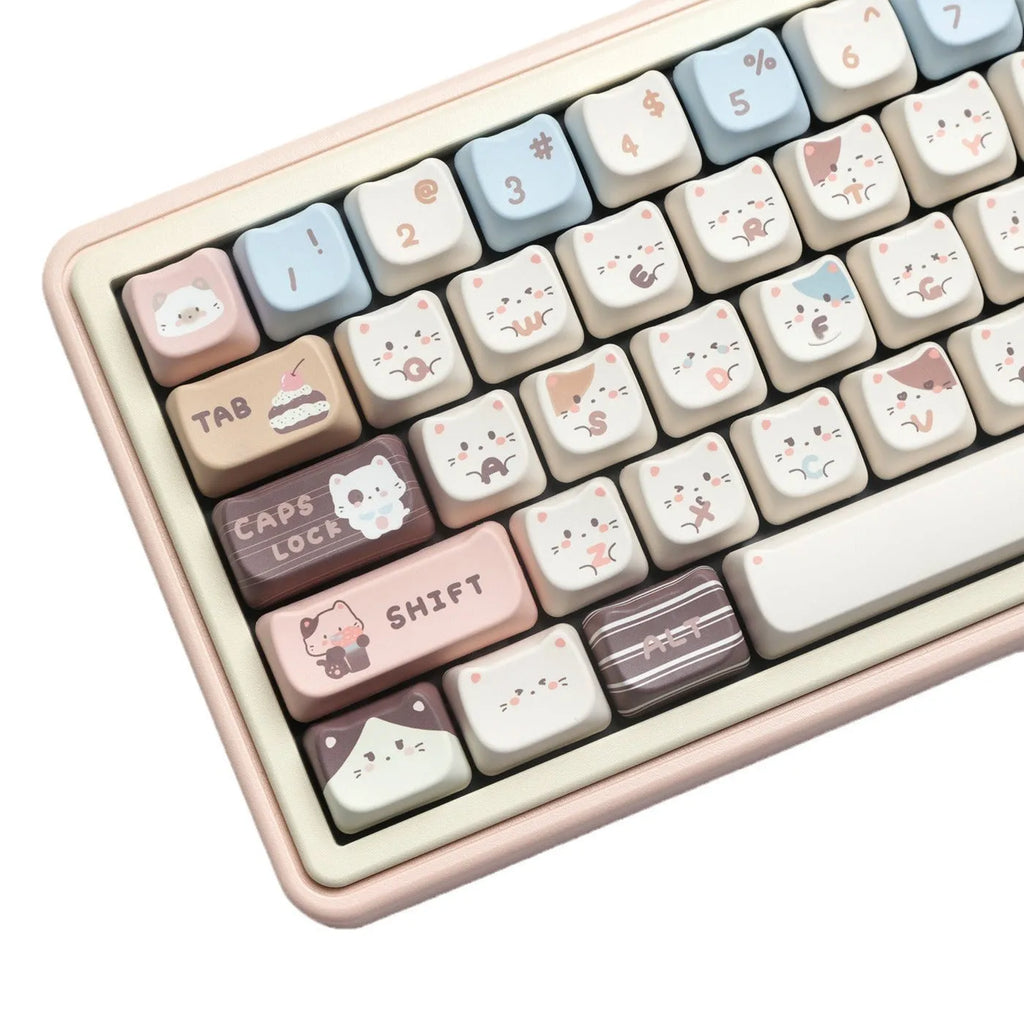 High Sea Salt Cat themed PBT keycap set for mechanical keyboards on a grey background.