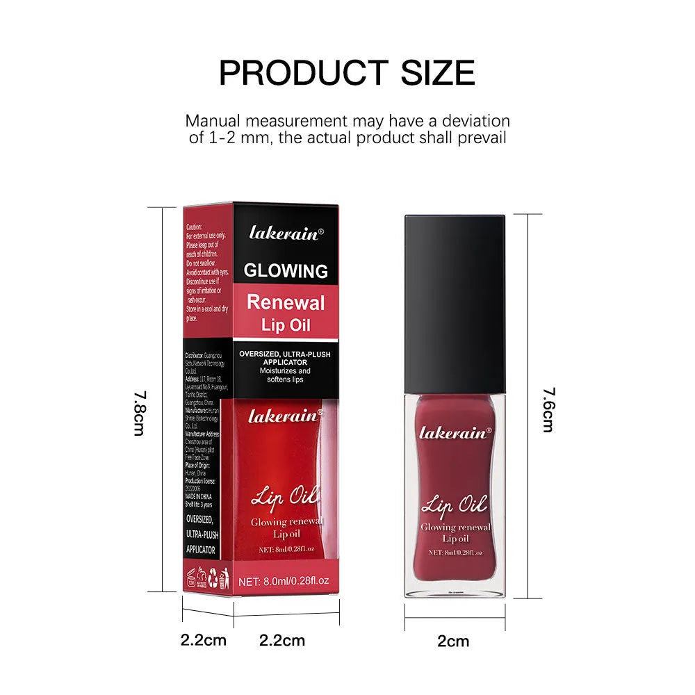 Lakerain Colourful Lip Gloss bottle showing 8ml nourishing lip oil in one of seven available shades