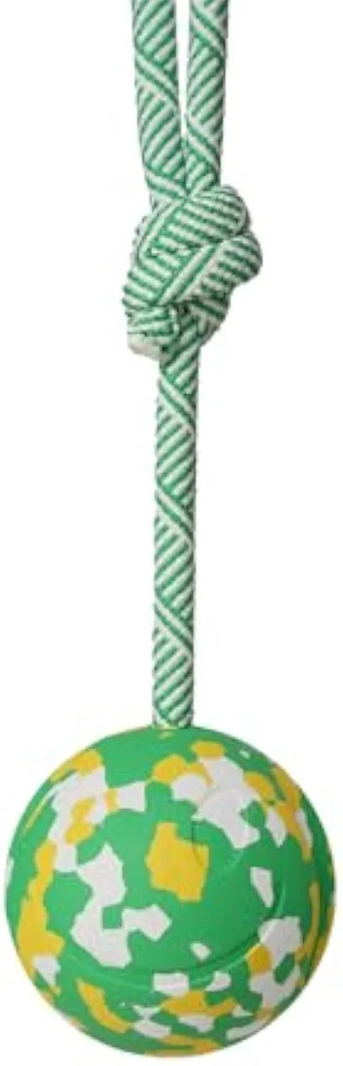 Natural rubber dog ball attached to nylon rope for medium and small breed interactive play