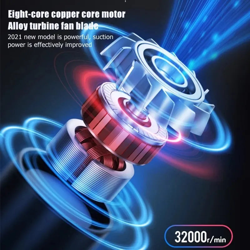 Wireless rechargeable car vacuum cleaner with 8000pa suction, ABS body, brush and long nozzle accessories