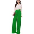 Solid colour drape wide leg pants for women in black, straight-leg style with micro elastic waist