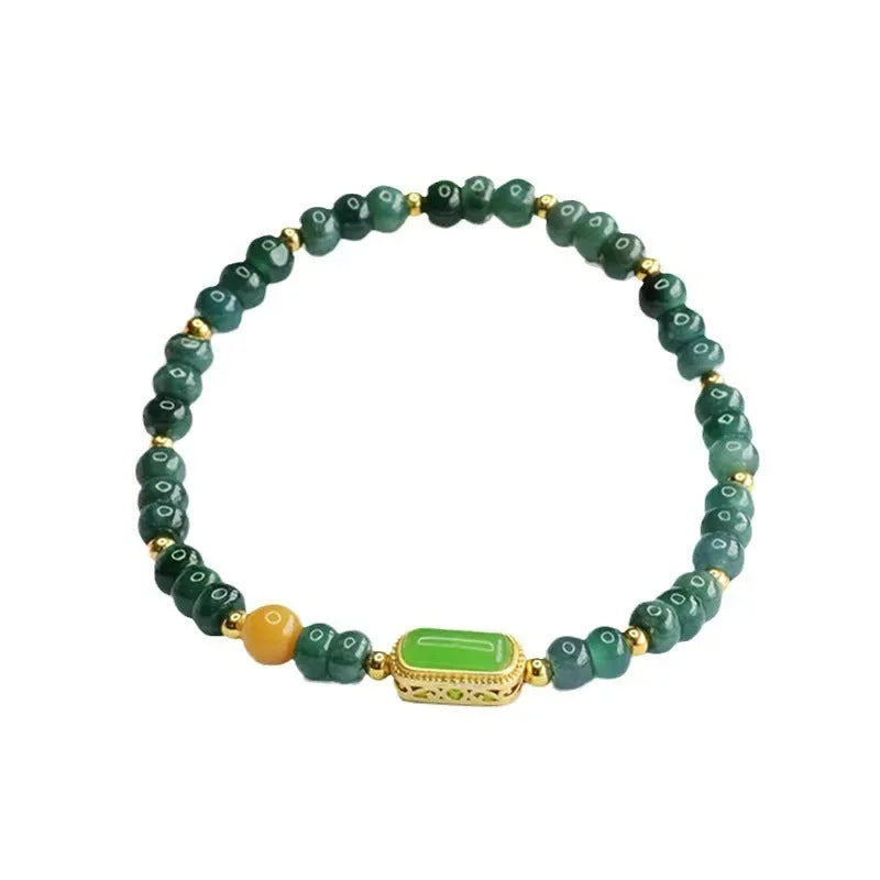 Natural stone blue water jade bead bracelet with electroplated finish and geometric design