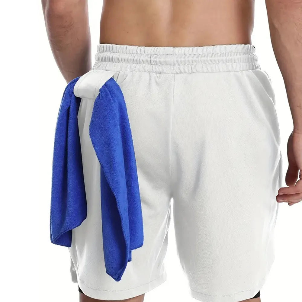 Double-layer sports shorts in camouflage pattern with cotton blend fabric and milk silk lining
