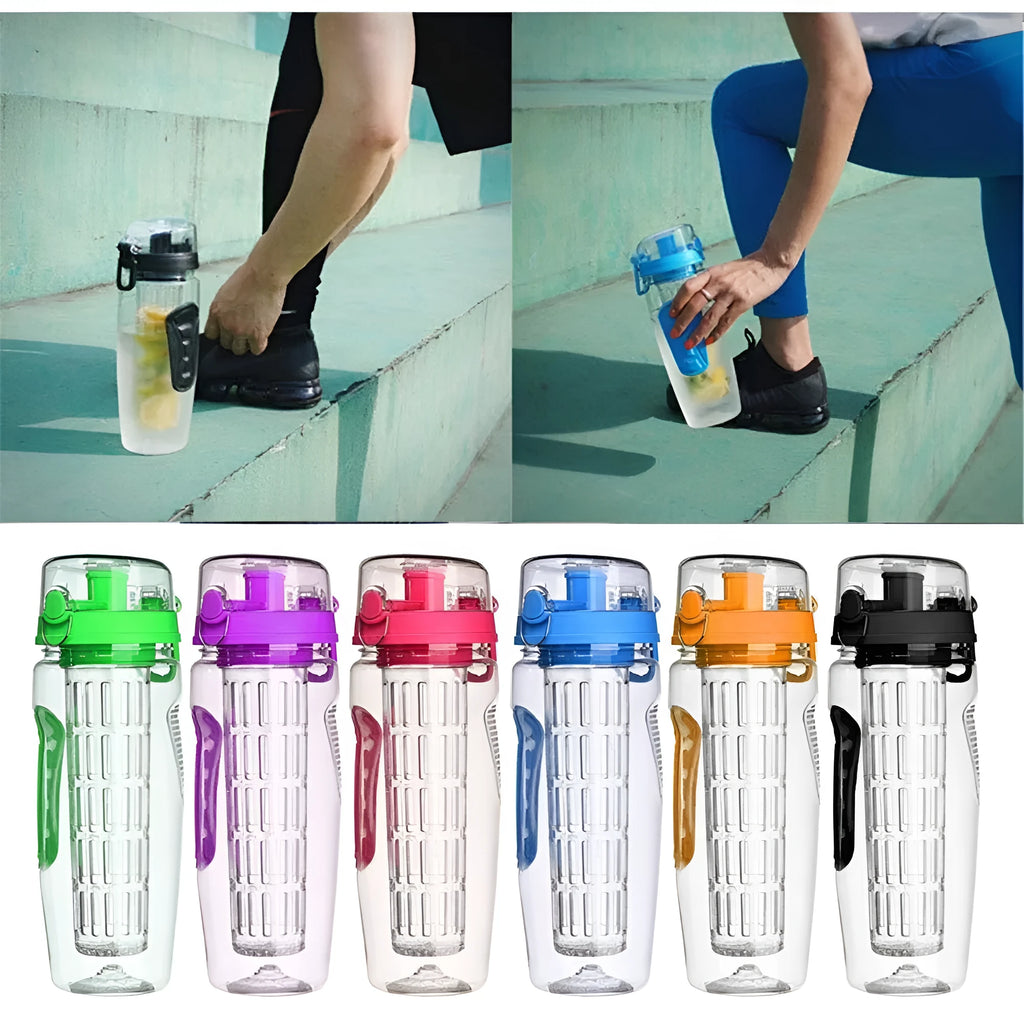 32oz Tritan fruit infuser water bottle with fruit cup and leakproof design