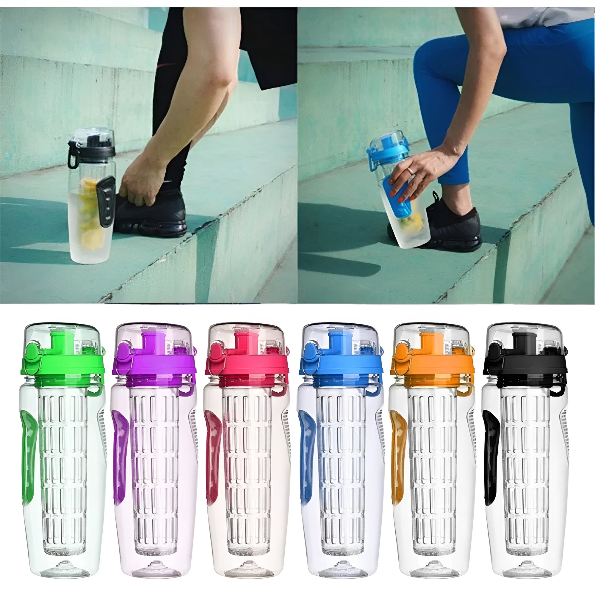 32oz Tritan fruit infuser water bottle with fruit cup and leakproof design