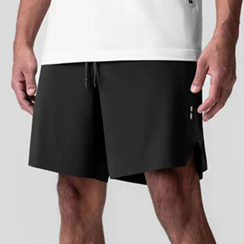 Men's grey seamless sports shorts with straight-leg knee-length design for athletic wear