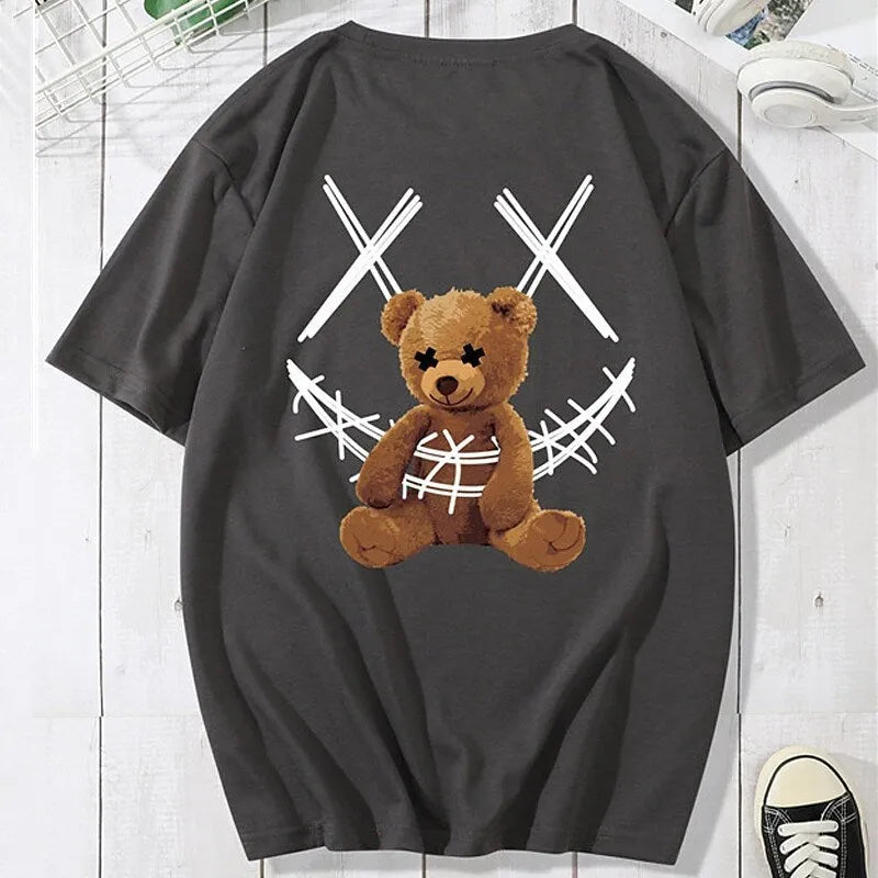 Fashion 3D short sleeved T shirt with cartoon print in polyester fibre, size S to 6XL, five colours
