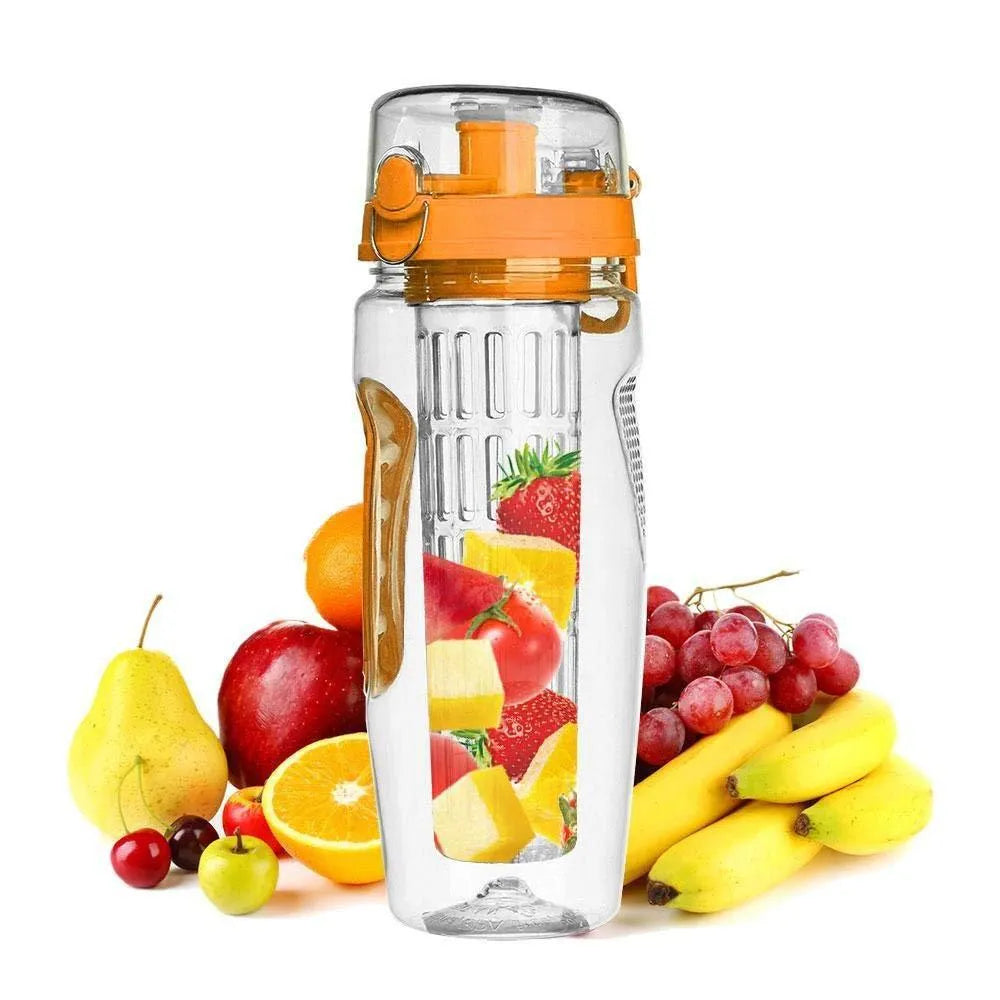 32oz Tritan fruit infuser water bottle with fruit cup and leakproof design