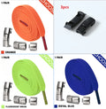 Pack of press lock elastic shoelaces in 8mm widened flat design on a colour background.