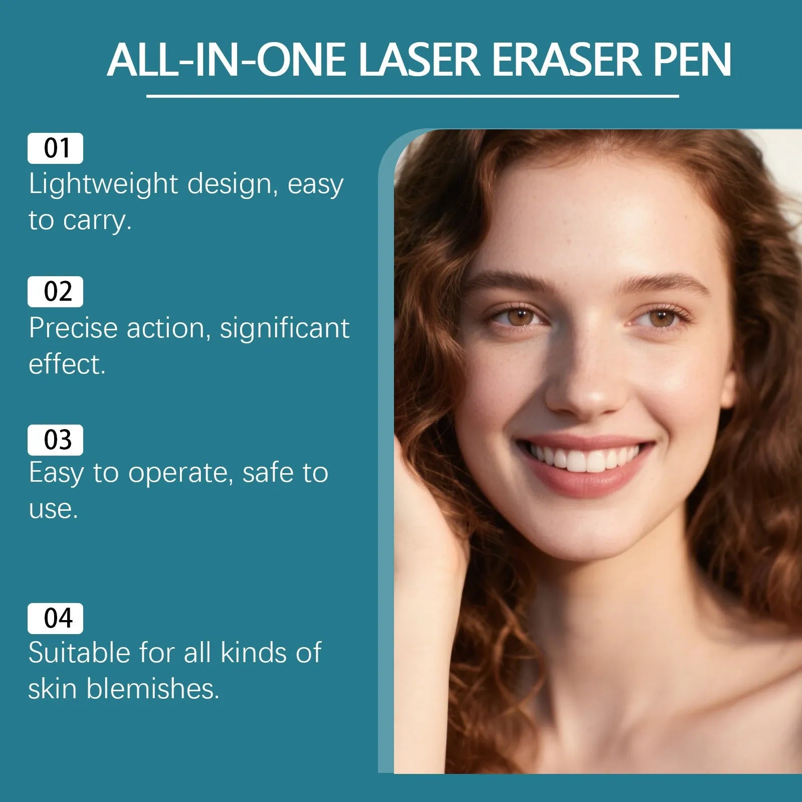 Handheld skin care laser pen with ABS plastic body and data cable on a white background