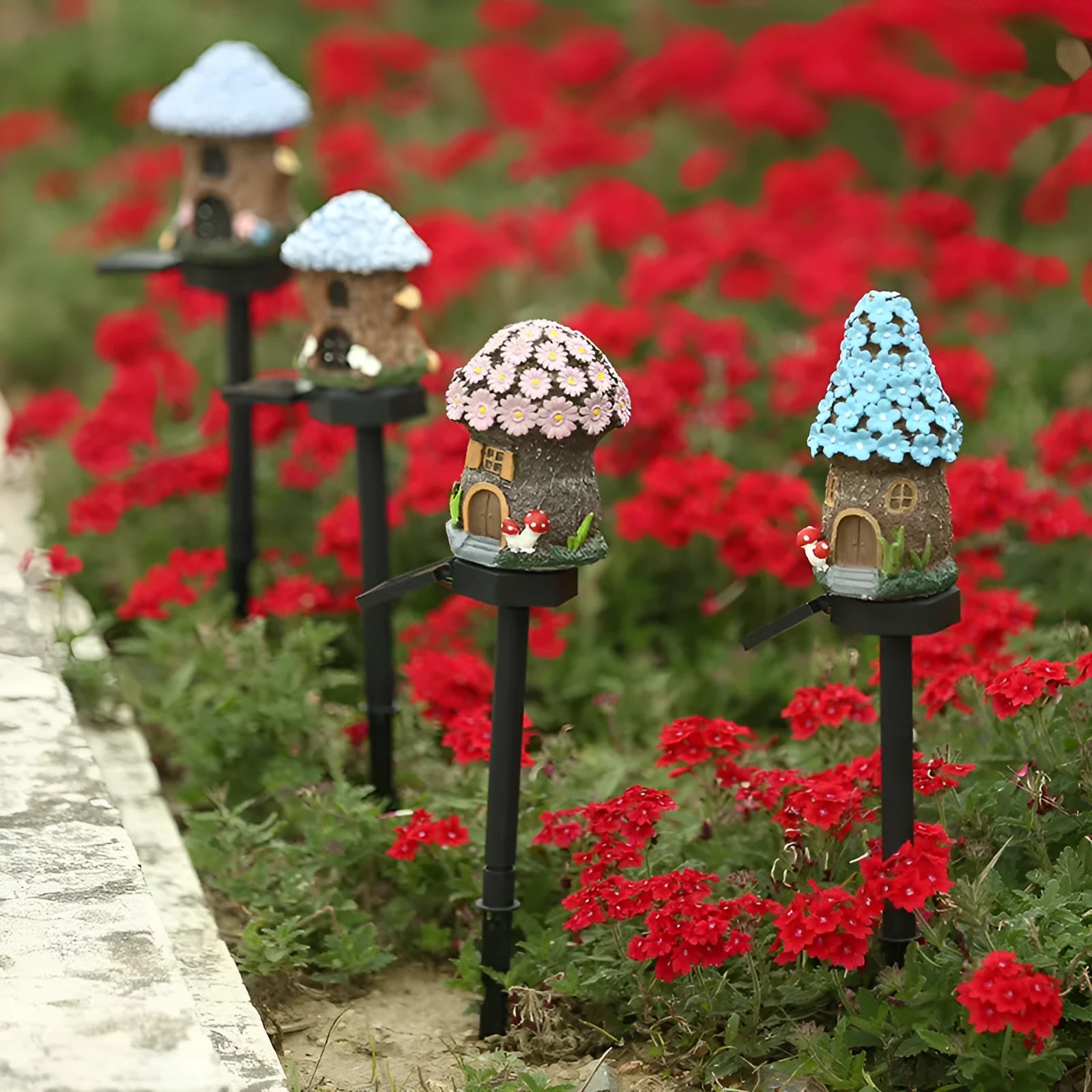 Solar-powered waterproof LED flower-shaped outdoor light for garden and landscape illumination