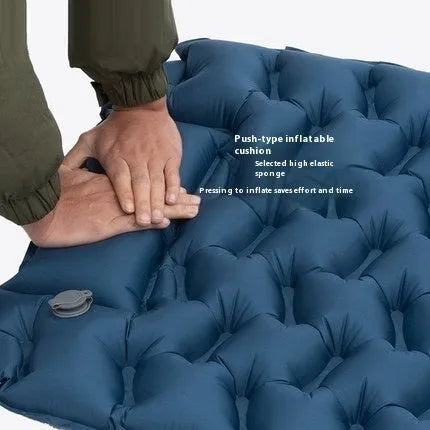 Single honeycomb press inflatable mattress in Moroccan blue colour for outdoor camping use
