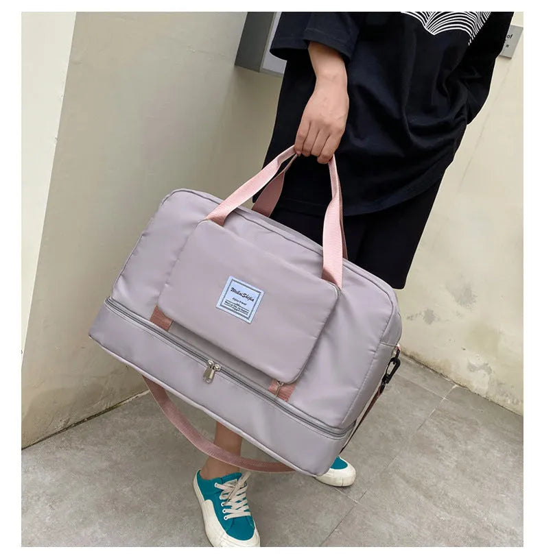 Foldable Oxford cloth travel duffel bag 20-35L with wet and dry separation and shoe storage