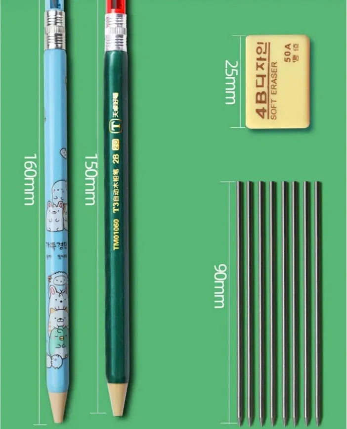 Children's cartoon style mechanical pencil with 2.0mm thick lead and replaceable core cylinders