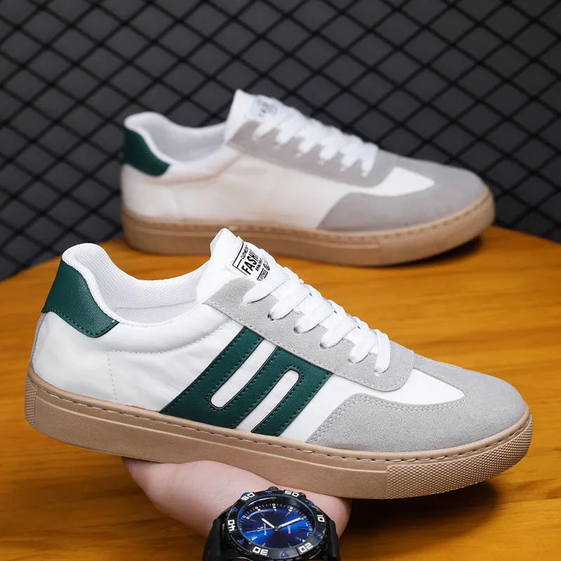 Men's cotton cloth casual sneakers board shoes round toe lace-up in white and black colour