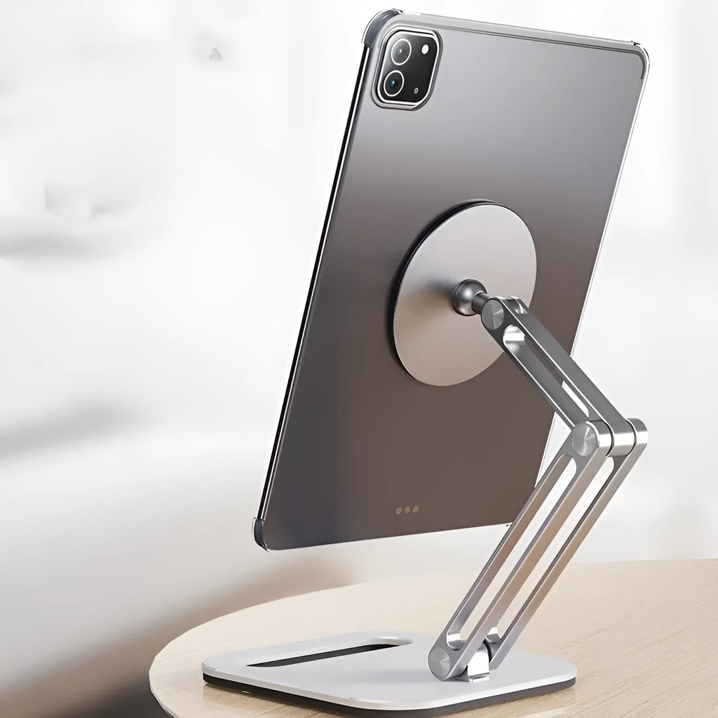 Magnetic suction tablet stand, foldable adjustable alloy desktop holder, 15.3x28.5cm, black or white