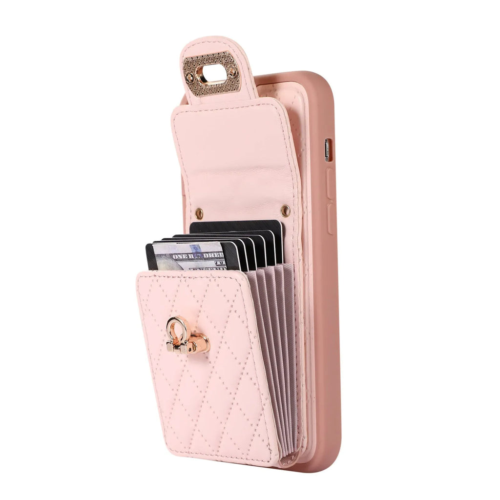 Back cover phone case with card holder and bracket in leather style for iPhone models