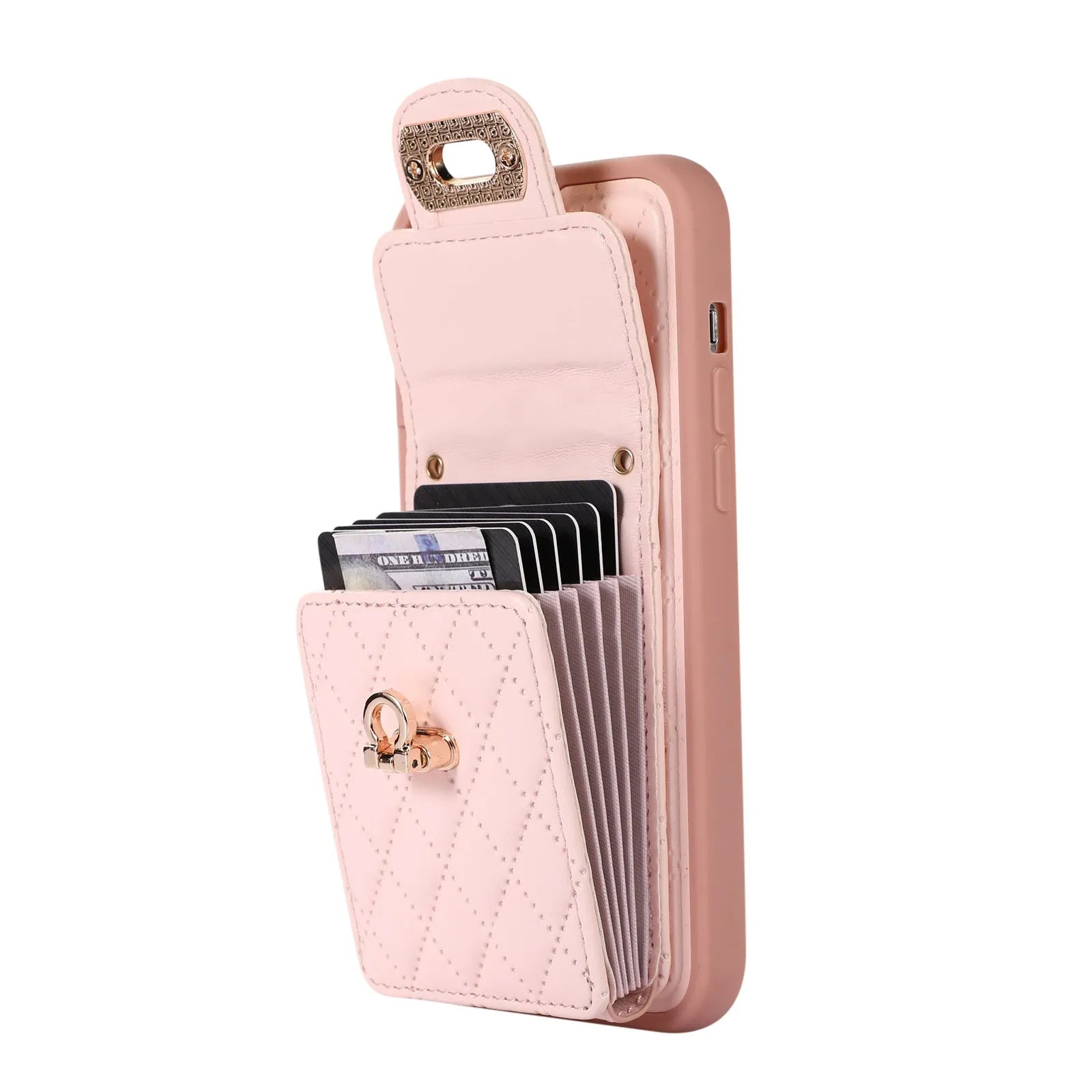 Back cover phone case with card holder and bracket in leather style for iPhone models