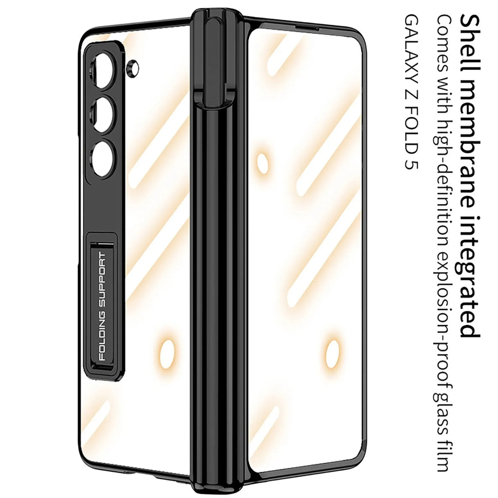 Electroplating transparent hard case with magnetic hinge pen holder for Samsung Z Fold 5, Holiday Blue colour