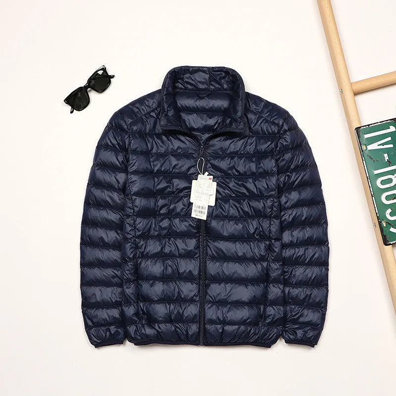 Men's lightweight down jacket in nylon with white duck down, plus size M-4XL, solid colours