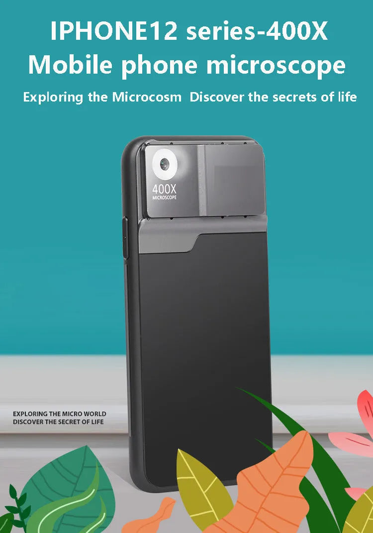 Aluminium alloy and TPU 400X microscope lens with clip-on case for iPhone mobile phones