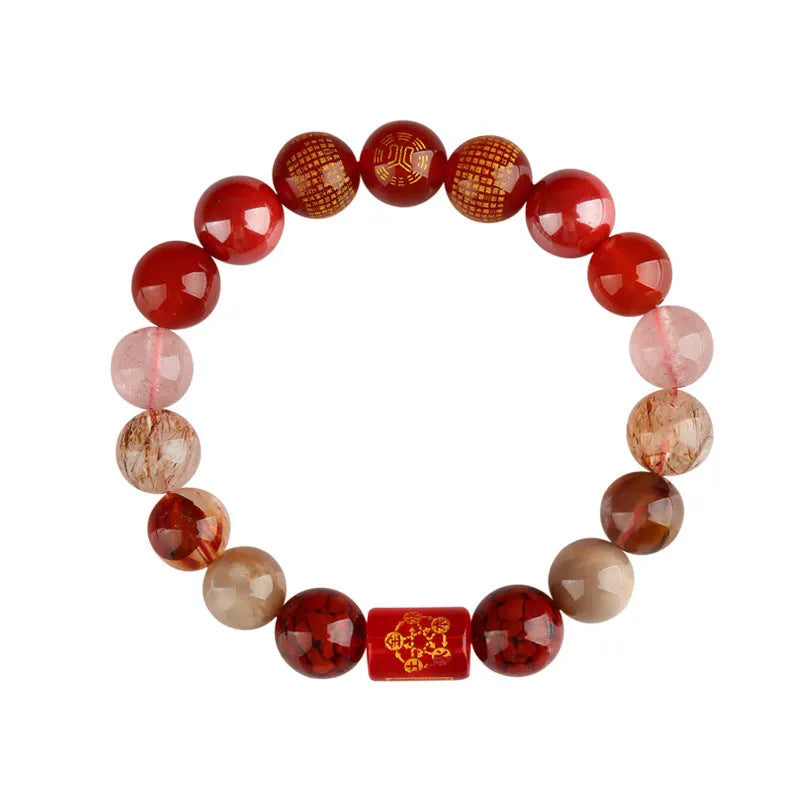 Handmade natural crystal bracelet with five elements gold wood water fire soil designs