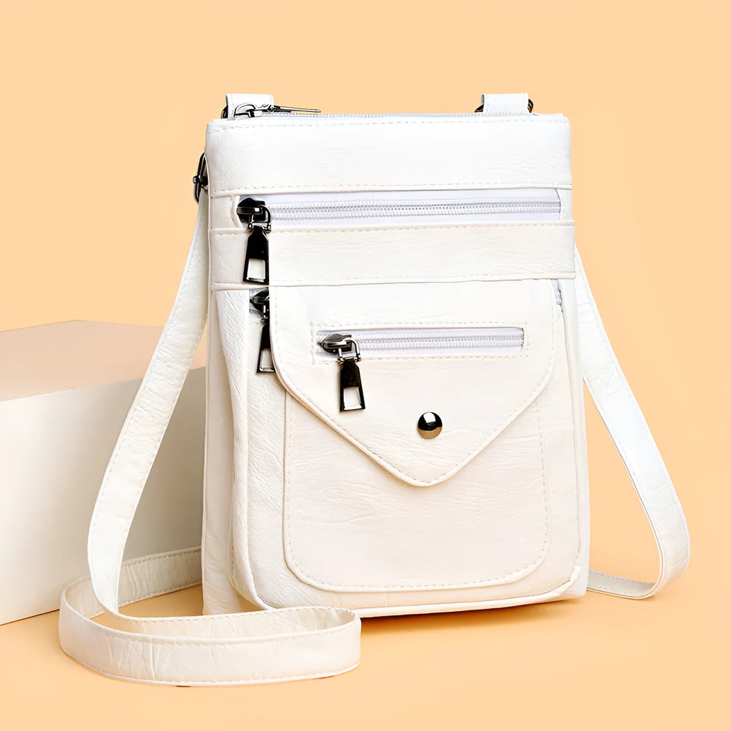 Vertical square-shaped women's crossbody mobile phone bag in PU material with shoulder strap