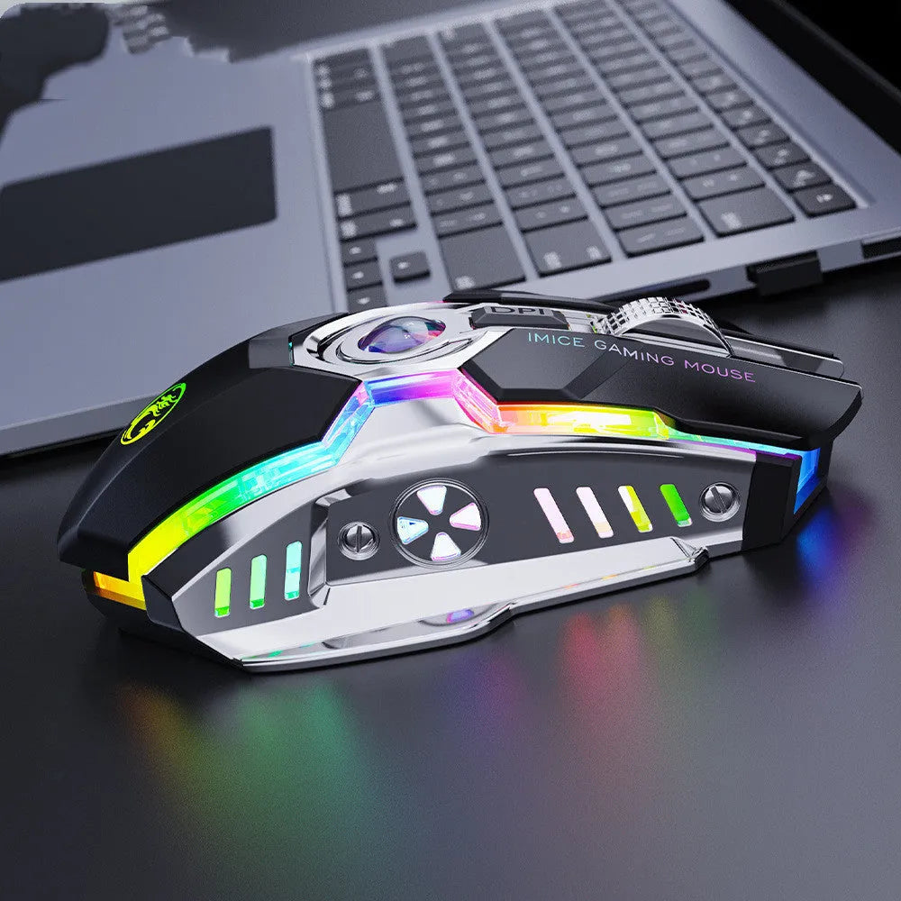 7-button 2.4G wireless silent charging RGB streamer gaming mouse in black with three-dimensional scroll wheel