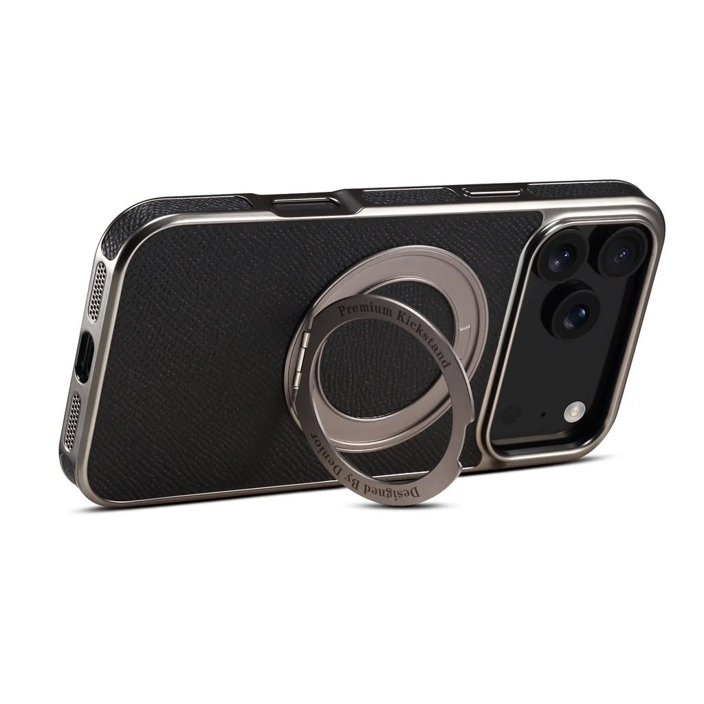 Genuine leather magnetic phone case for iPhone with electroplating finish in green colour with bracket feature