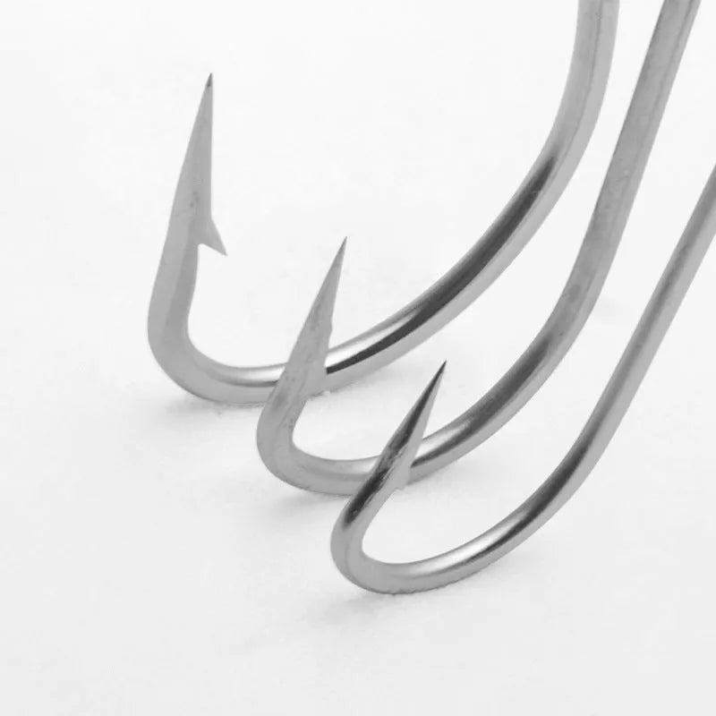 Multi-specification stainless steel alloy sea fishing hooks for ocean boat fishing.