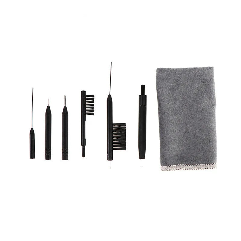 Hearing aid cleaning care kit with cloth, brush, ventilation rod, screwdriver and needle removal tool, 12x7x3cm pack