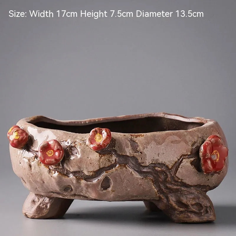Ceramic combination pot with hand-painted meat and flower design in cute pastoral style