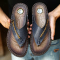 Plus size men's herringbone pattern outdoor slippers in dark blue with leather lining